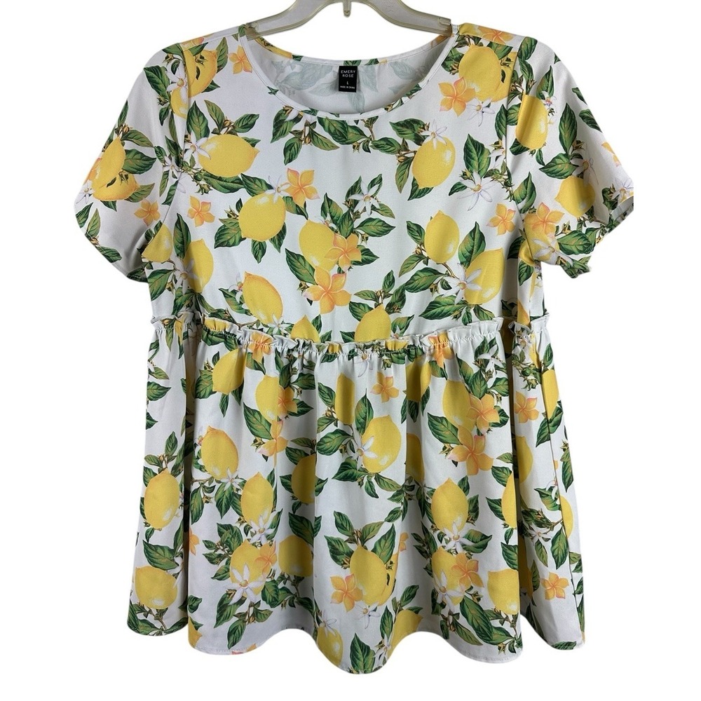 Emory Shirt Tiered Ruffle Sz L Lemons Cottagecore Italian Summer Garden Party